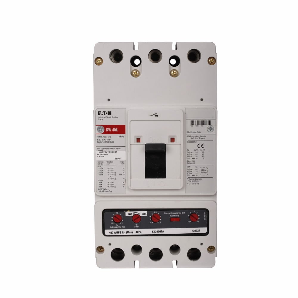 KW3250WS44X38Y02 C Series Type KW Molded Case Circuit Breaker, 600 V AC/250 V DC, 250 A, 45 kA Interrupt, 3 Poles, Thermal Magnetic Trip