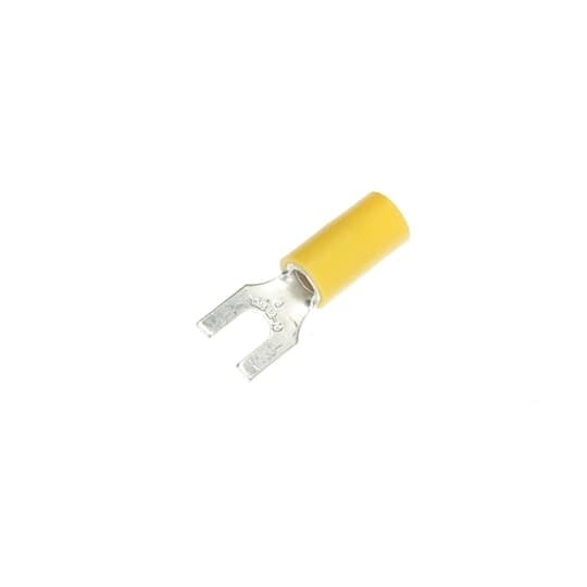 RC1147 Sta-Kon RC Series Insulated Fork Terminal, 12 to 10 AWG Conductor, 1.09 in L, Brazed Seam/Serrated Barrel, Copper, Yellow