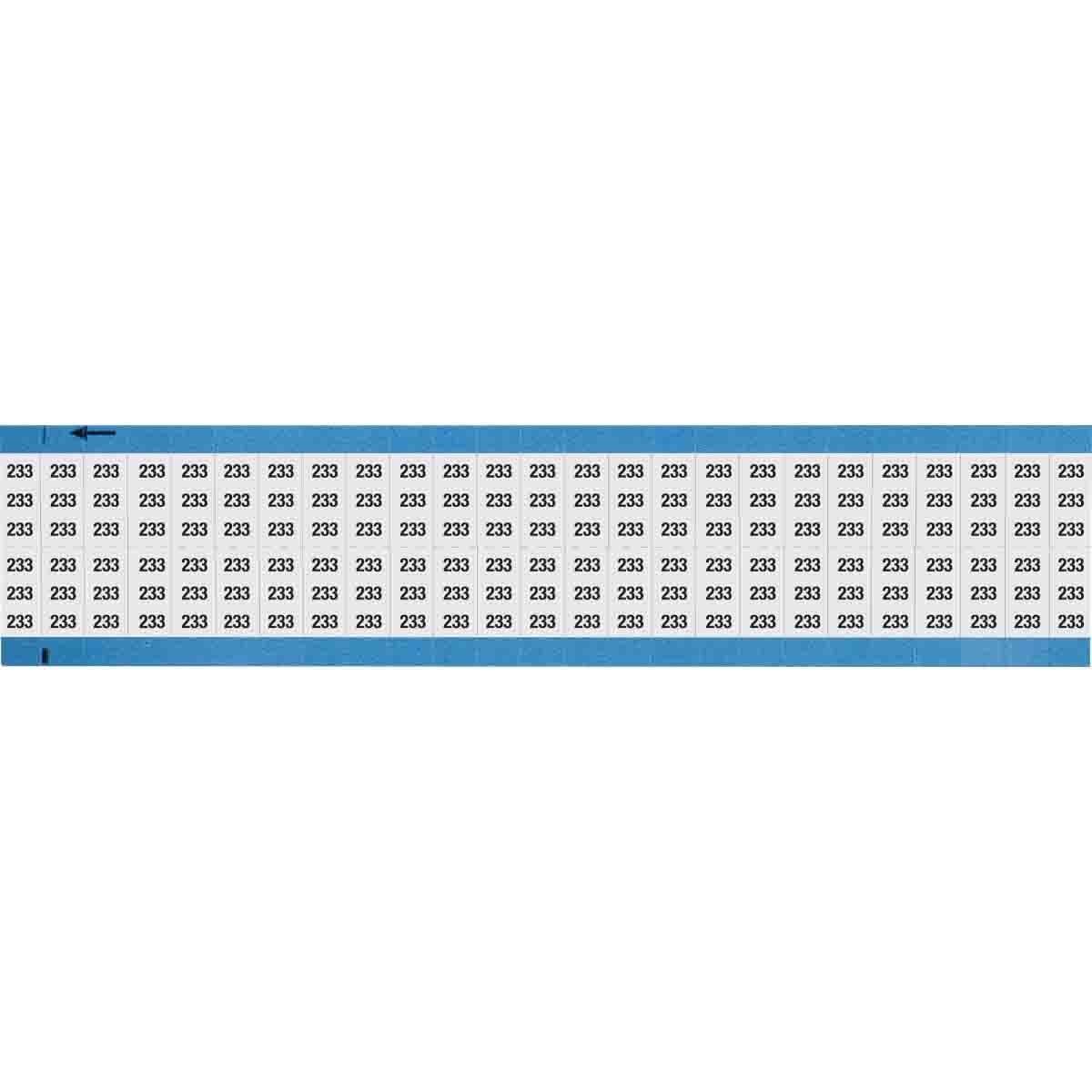 WM-233-SC-PK WM Series Die-Cut Pre-Printed Solid Number Wire Marker Card, 3/4 in L x 0.36 in W, Black on White, B-500 Repositionable Vinyl Coated Fabric, 50 Markers per Card