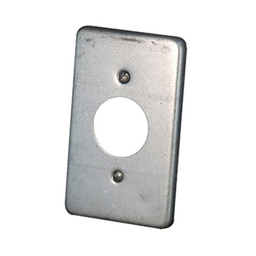 Device Box Cover, 1 Outlet, 1 Gang, 4-9/16 in Length, 2-13/16 in Width, Receptacle Cover, Vertical Mounting, Surface Mounting, Steel, Zinc Electroplated, Gray