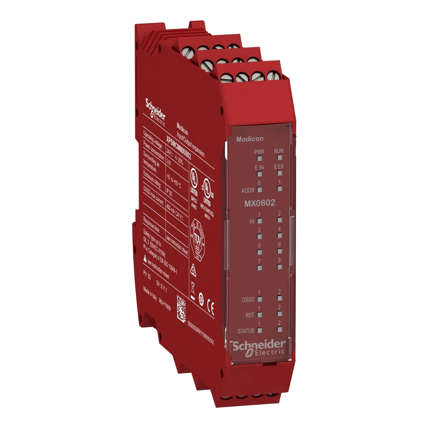 XPSMCMMX0802 Safe Mixed I/O Expansion Module With Screw Term, 24 V, 10 Inputs, 8 Outputs