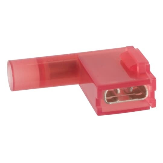 KNF18-250BFD-D Spec-Kon Barrel Flag Female Disconnect, 22 to 18 AWG Conductor, 0.25 in W x 0.032 in THK Tab, Brazed Seam/Funnel Entry/Internal Serration Barrel, Brass, Red, Fully Insulated