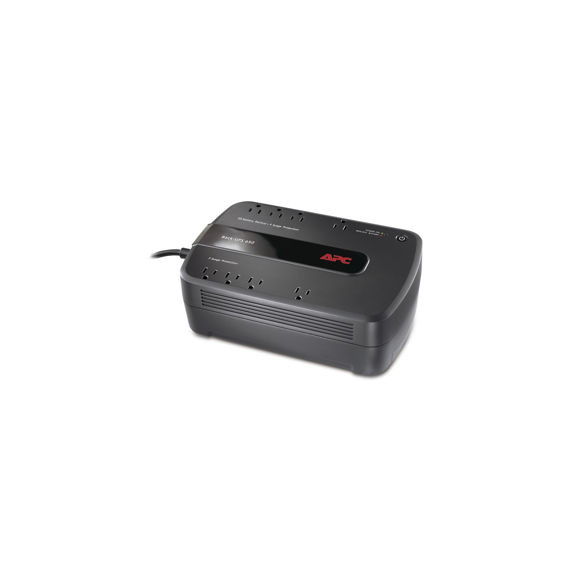 BE650G1 Back UPS System, 120 V AC Input, 120 V AC Output, 390 W/650 VA Power Rating, 3.8 min Backup, 8 Outlets