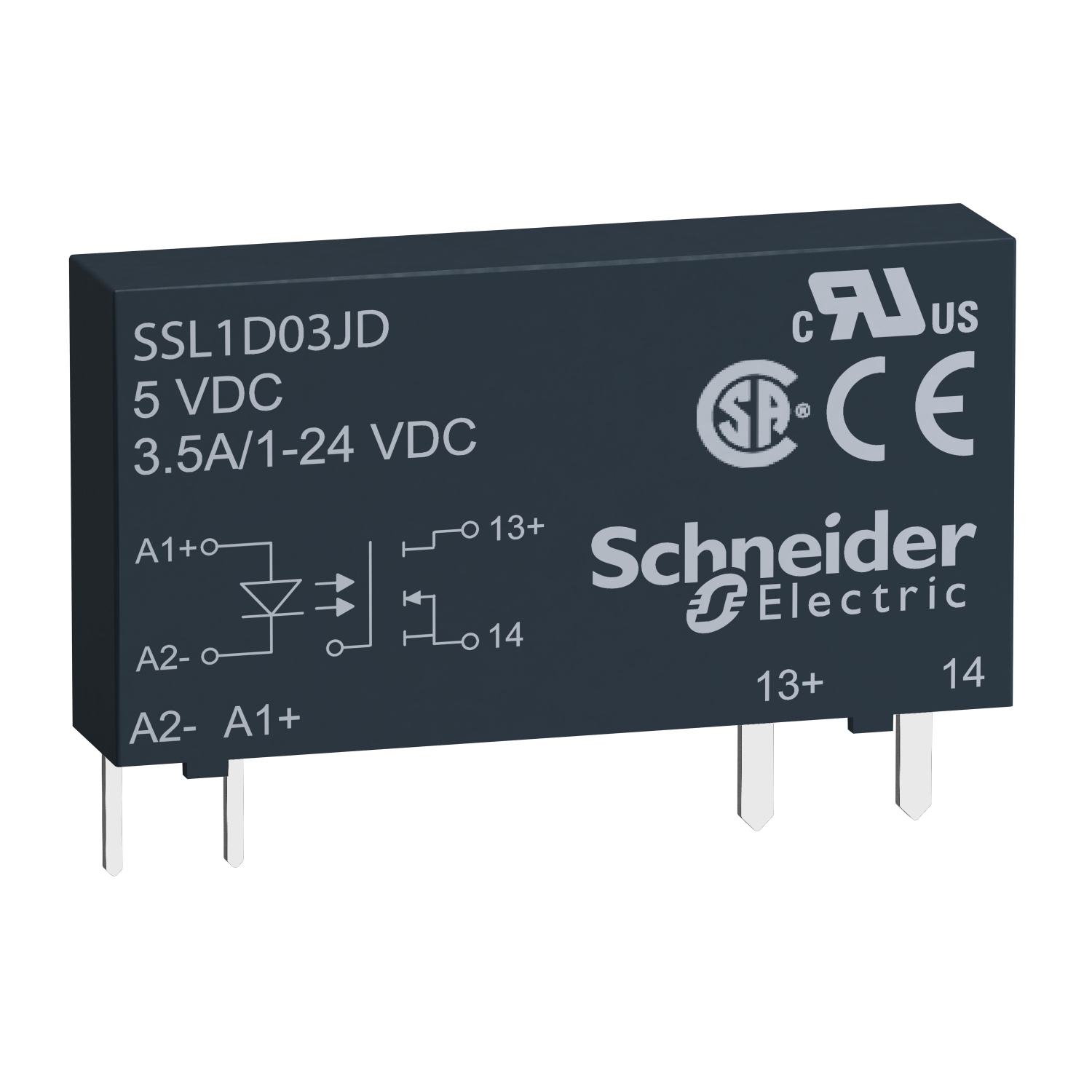 SSL1D03JD Zelio SSL Series 1-Channel Slim DC Switching Solid State Relay, 3.5 A, 1NO 1 Form A SPST Contact, 3 to 12 V DC V Coil