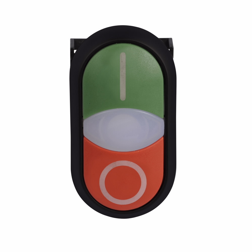 M22S-DDL-GR-X1-X0 2-Modular Illuminated Pushbutton Operator, 22.5 mm, Double/Extended Operator, Momentary Contact, Green/Red