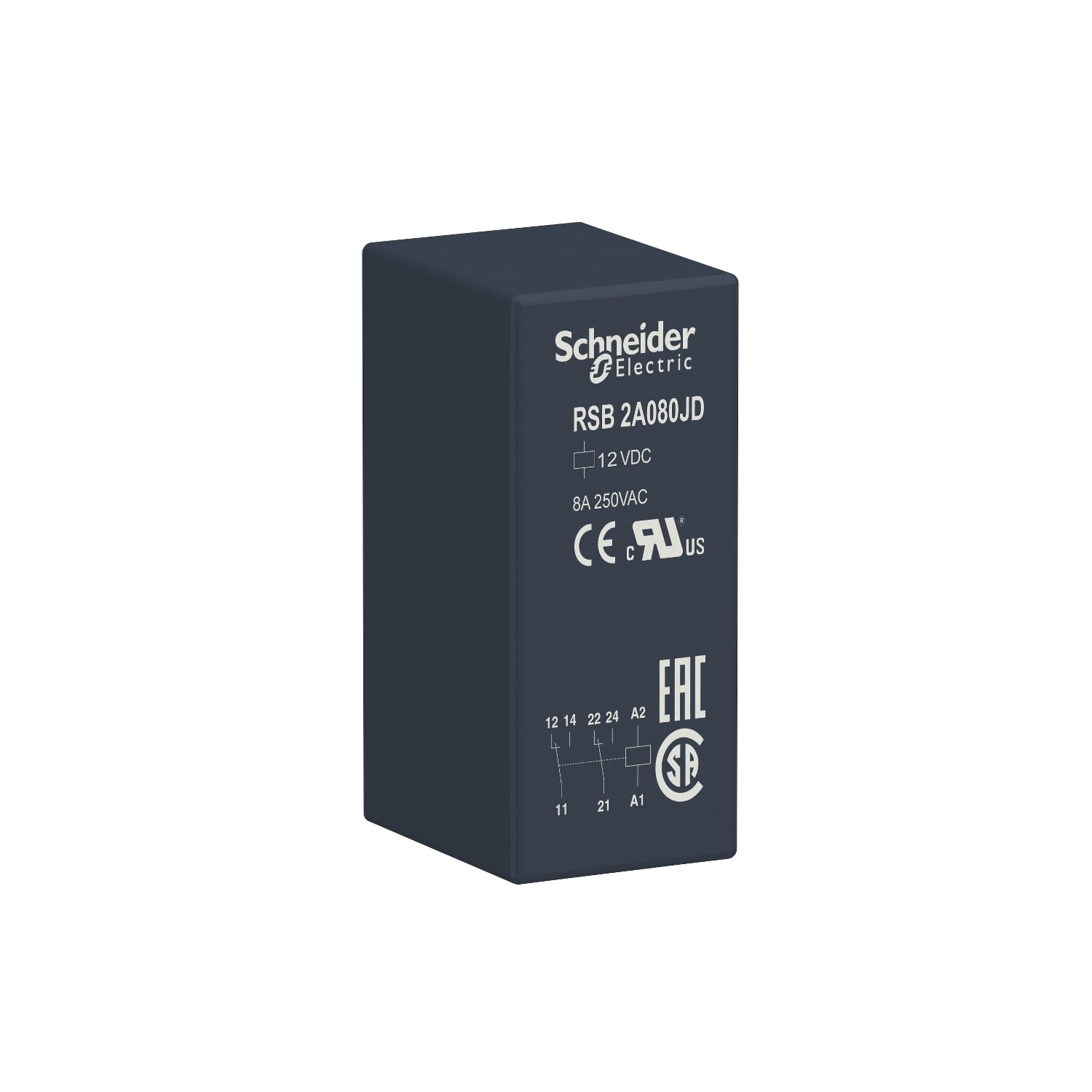 RSB2A080JD Zelio Interface Plug-In Relay, 8 A, 2NO-2NC 2 Form C DPDT Contact, 12 V DC V Coil