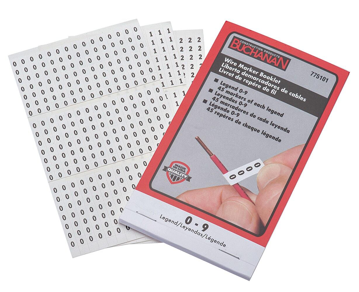 775101 Buchanan Pre-Printed Wire Marker Booklet, 1-1/2 in L x 1/4 in W, Black/White, Plastic Impregnated Cloth