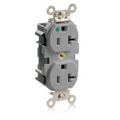 M8300-GY Duplex Extra Heavy Duty Wide Body Straight Blade Receptacle, 125 V AC, 20 A, 2 Poles, 3 Wires, Gray
