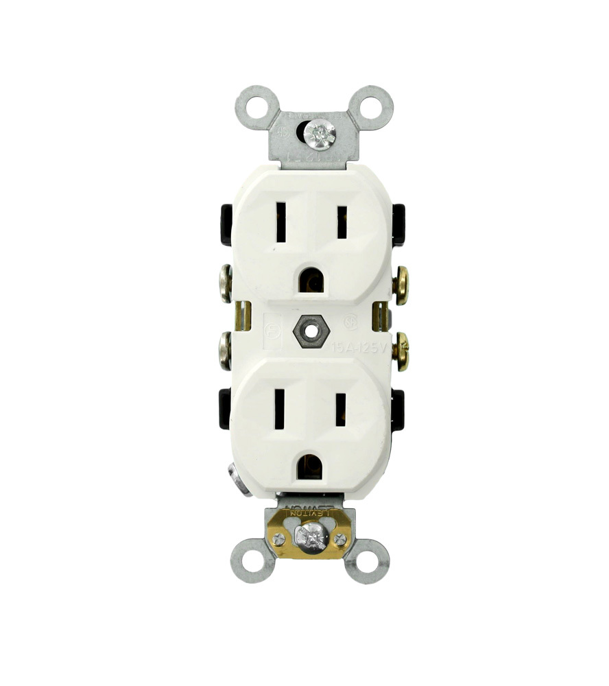 CR15-WS 1-Phase Duplex Grounding Straight Blade Receptacle, 125 V AC, 15 A, 2 Poles, 3 Wires, White