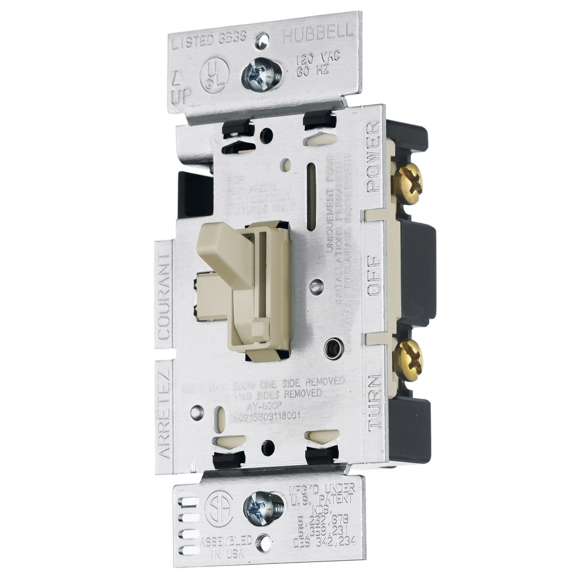 RAYFSQFI 1-Pole Standard Fan Speed Control, 120 V AC, 1.5 A, 3-Speed Toggle Operational Mode, Composite, Ivory