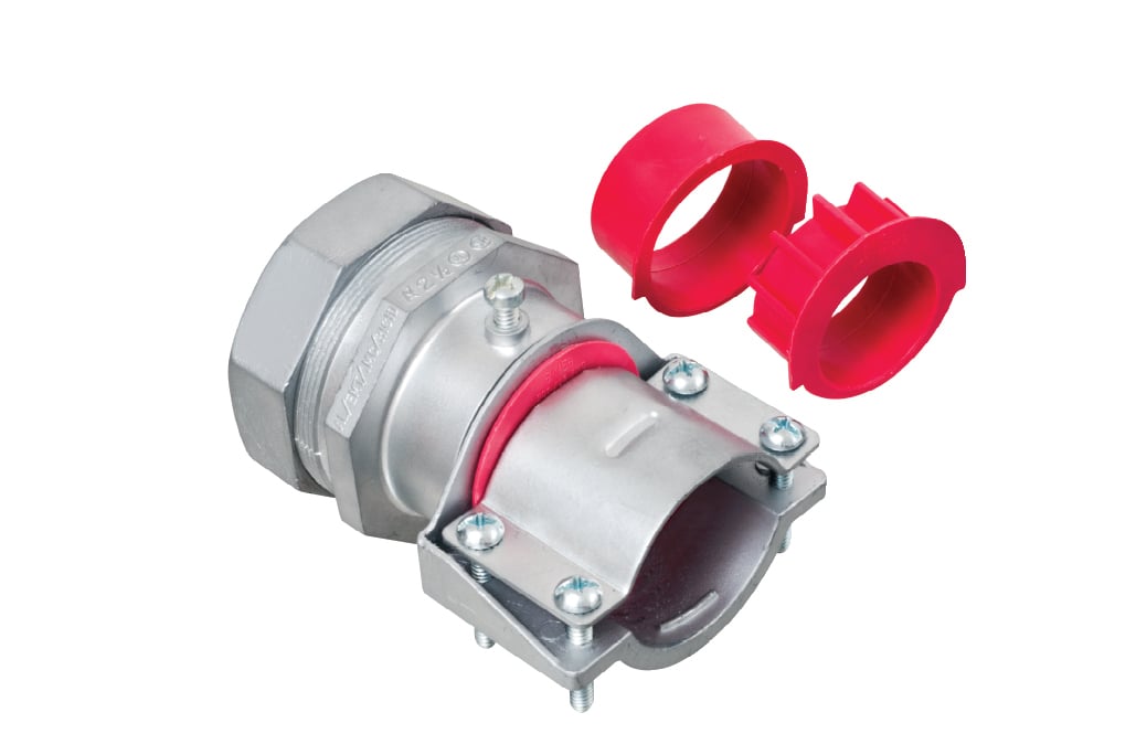 841638 Compression Transition Fittings, 2-1/2 to 3-1/2 in Trade, 2.1 to 2.7 in Cable Openings, For Use With Aluminum/Steel EMT/IMC/Rigid Conduit, Zinc