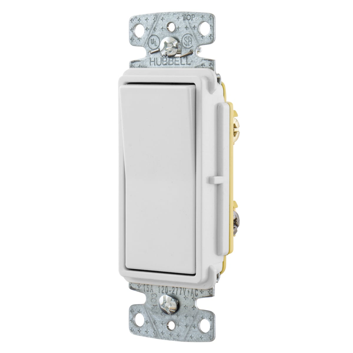 RSD315W Decorator Standard Residential Self-Grounding AC Switch, 120/277 V, 15 A, 4155 W Power Rating, 2 Position Contact