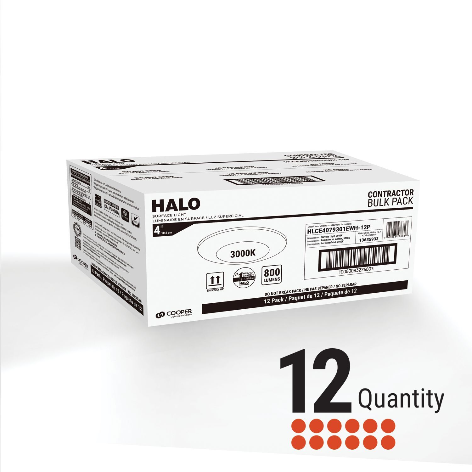 HLCE4079301EWH-12P Halo HCLE4 Disk Light, 11.1 W Fixture, 120 V, Matte White Housing