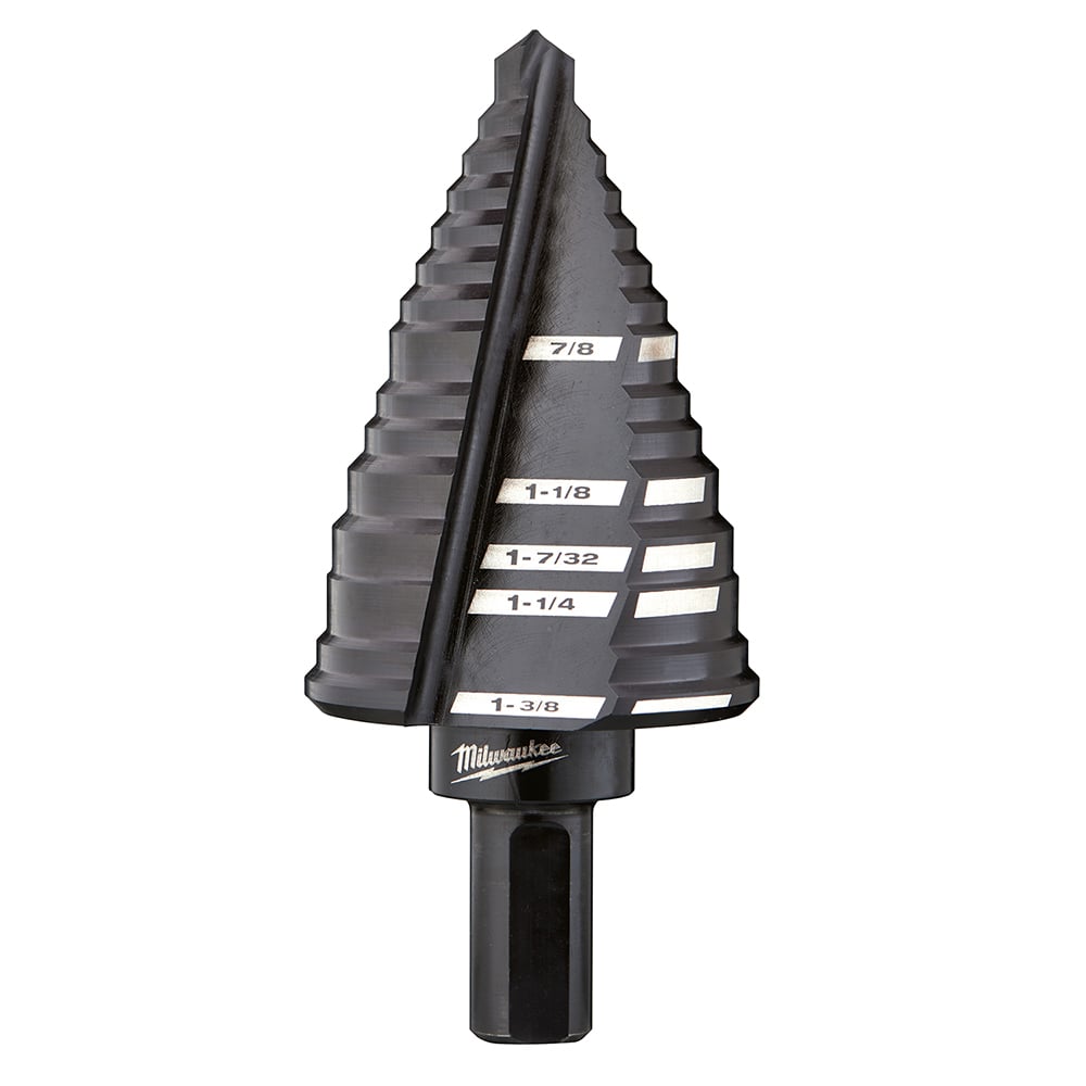 48-89-9212 Step Drill Bit, 7/8 in Dia Min Hole, 1-3/8 in Dia Max Hole, 5 Steps, HSS, 4 Hole Sizes, 3/8 in Shank