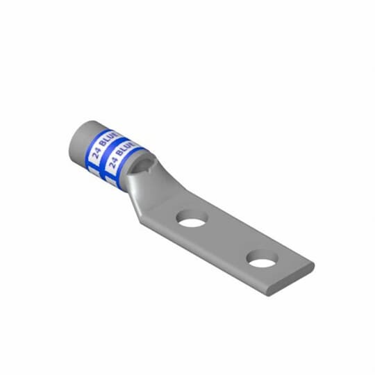58277 Color-Keyed 58200 2-Hole Non-Insulated Compression Lug With Peep Hole, 400 kcmil Copper/Flexible Conductor, Die Code: 80, 1/2 in Stud, Copper