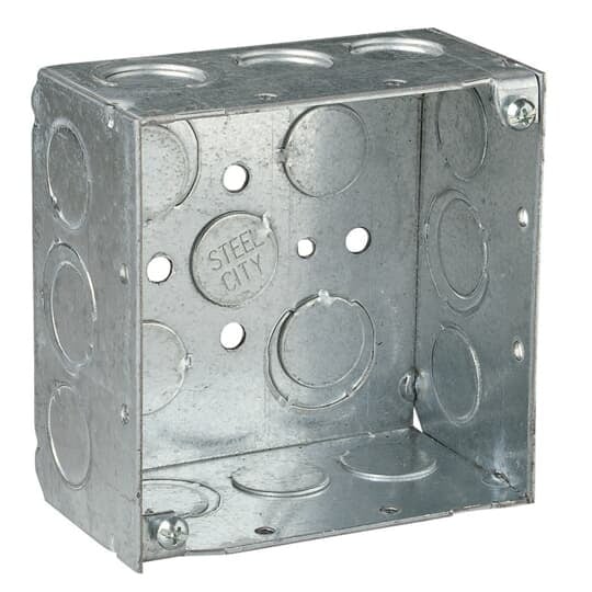 521711234ECN Steel City Outlet Box, Steel, 30.3 cu-in Capacity, (1) Outlets, (13) Knockouts, 4 in H x 4 in W x 2-1/8 in D