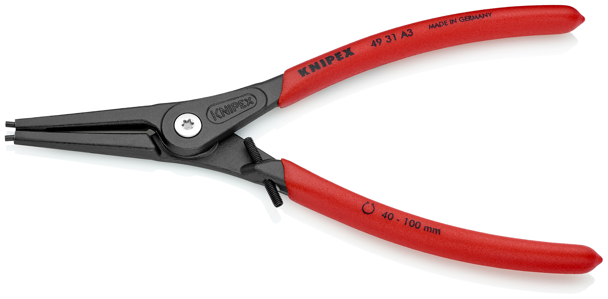 External Precision Snap Ring Pliers-Limiter, 9 in., Non-slip plastic, 3/32 in. Tips