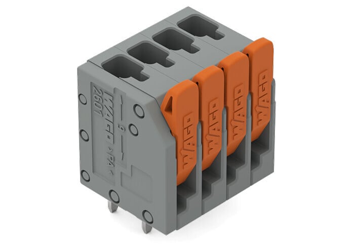 2601-3104 Push-In PCB Terminal Block, 320 V, 17.5 A, 26 to 14 AWG Wire, 4 Poles