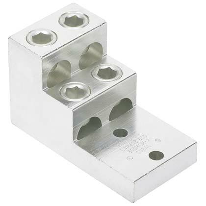 LAM4SB750-38-1Y Pan-Lug 4-Barrel Vertical Mechanical Connector Lug, 1/0 AWG to 750 kcmil Aluminum/Copper/Stranded Conductor, 3/8 in Stud, 2 Bolt Holes, Aluminum