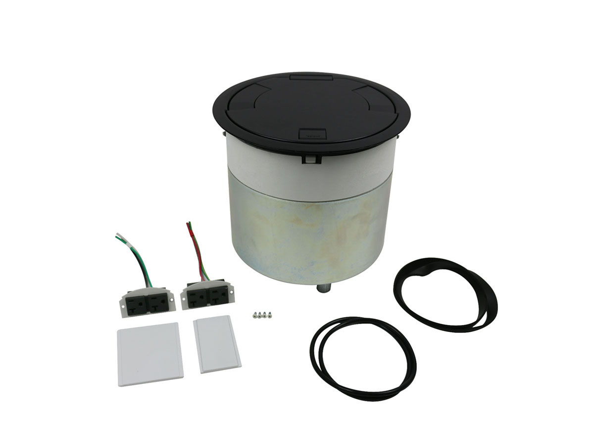 10ATCPBK Evolution 10AT Multi-Service Pre-Wired Recessed Poke-Through Assembly With Surface Style Cover, 10 in Hole, 8 Gangs, 19 cu-in, 14 cu-in Capacity