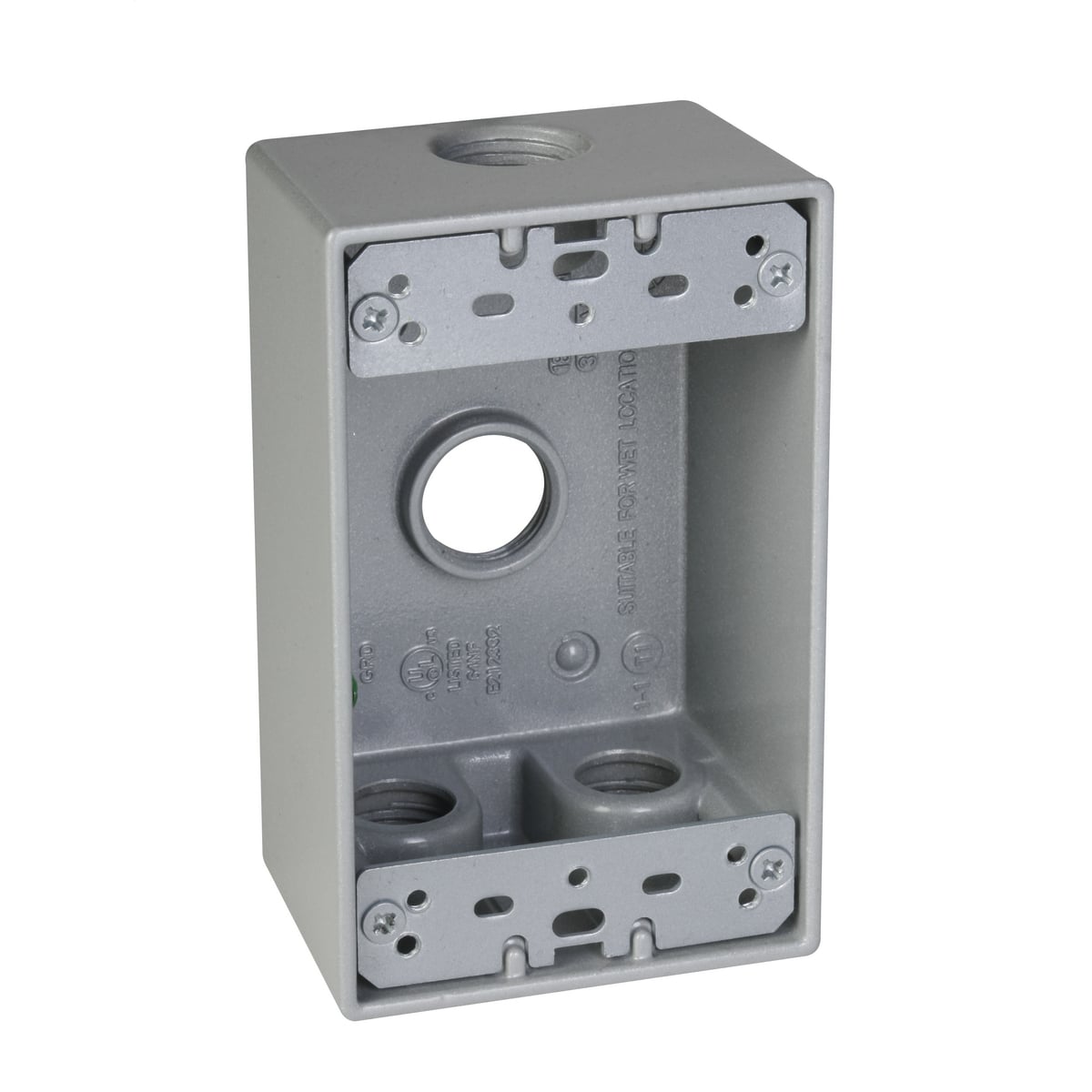 SB450S Weatherproof Outlet Box, Die Cast Metal, 18.3 cu-in Capacity, 1 Gangs, 4 Outlets, 4-1/2 in L x 2-3/4 in W x 2 in D