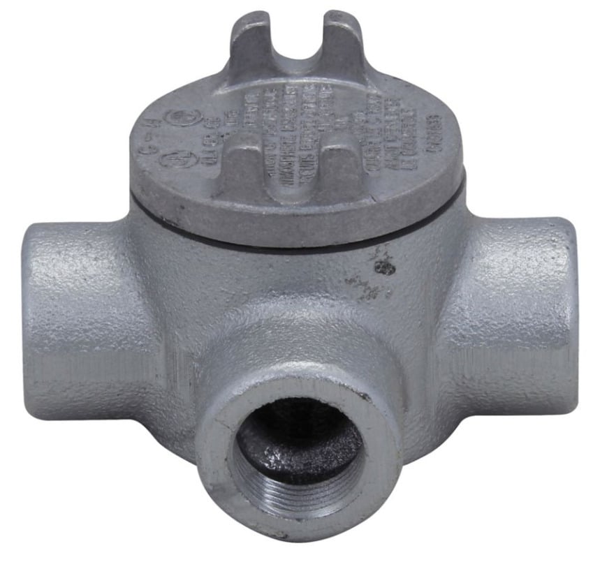GUAX14 Condulet Type X Conduit Outlet Box With Cover, 1/2 in, 2 in Cover Opening, 5 cu-in Capacity, Aluminum Acrylic Painted/Electro-Galvanized