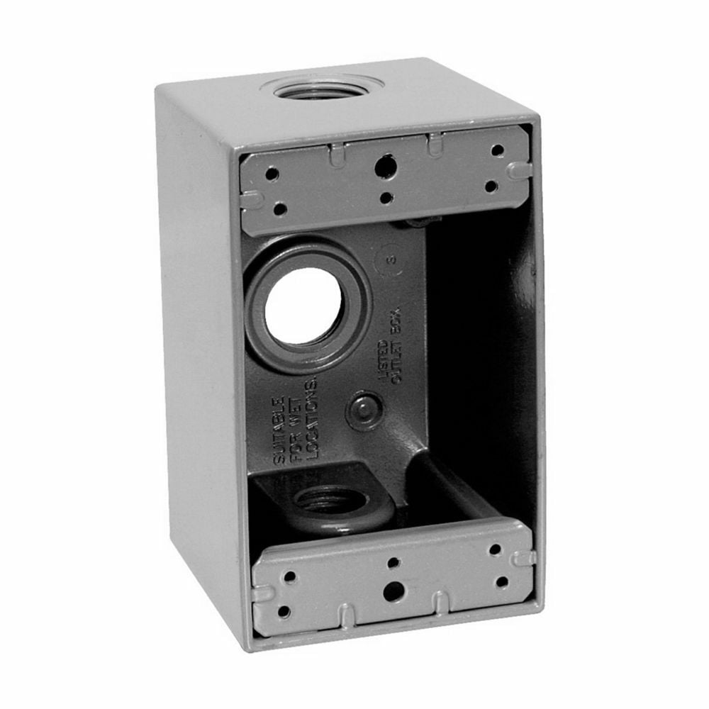 TP7076 Weatherproof Outlet Box, Die Cast Aluminum, 25.5 cu-in Capacity, 1 Gang, 3 Outlets, 4.54 in L x 2.78 in W x 2.8 in H
