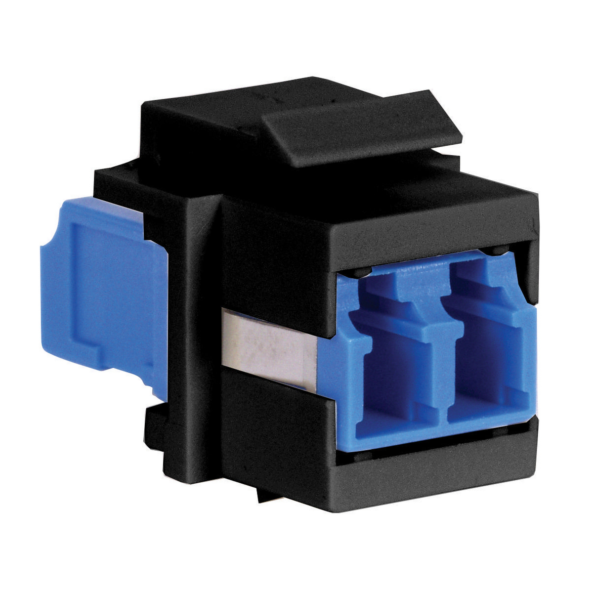 SFFLCSAQBK Duplex Keystone Standard Fiber Optic Adapter, LC Connector, Flush/Snap-Fit Mounting, 125 um Single-Mode/Multi-Mode Fiber