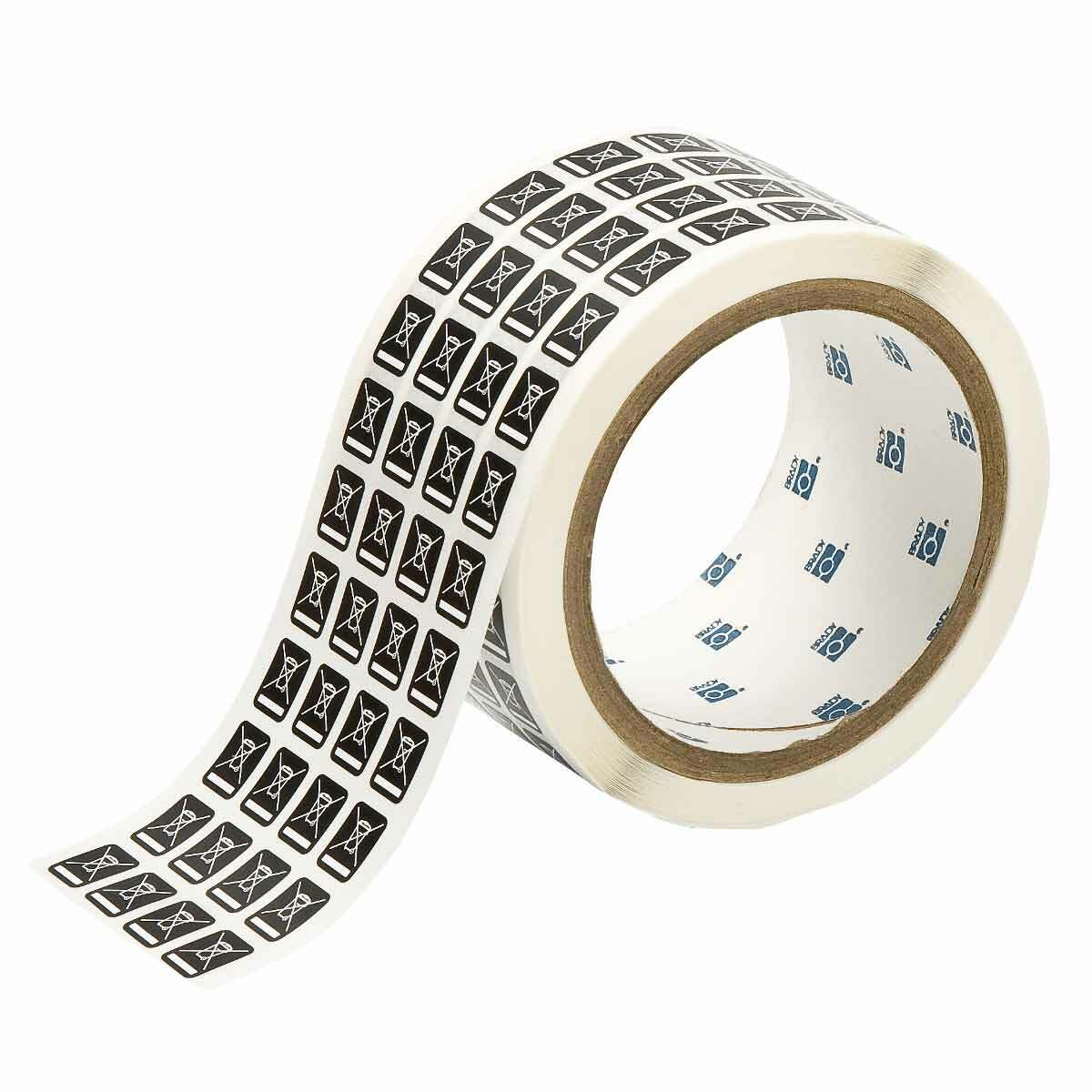 WEEE-1-5-BK Self-Adhesive Thermal Printable WEEE Label, 1/2 in L x 0.4 in W, No Text Legend, White on Black, B-8423 Polyester, 5000 per Roll Labels