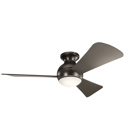 This Olde Bronze 44 inch ceiling fan from the Sola collection which can be used in wet locations, features integrated LED lighting and flush mount installation.  The globe inspired motor housing shape brings delightful style to any space.  A metal fixture cap is included for non light use installations.