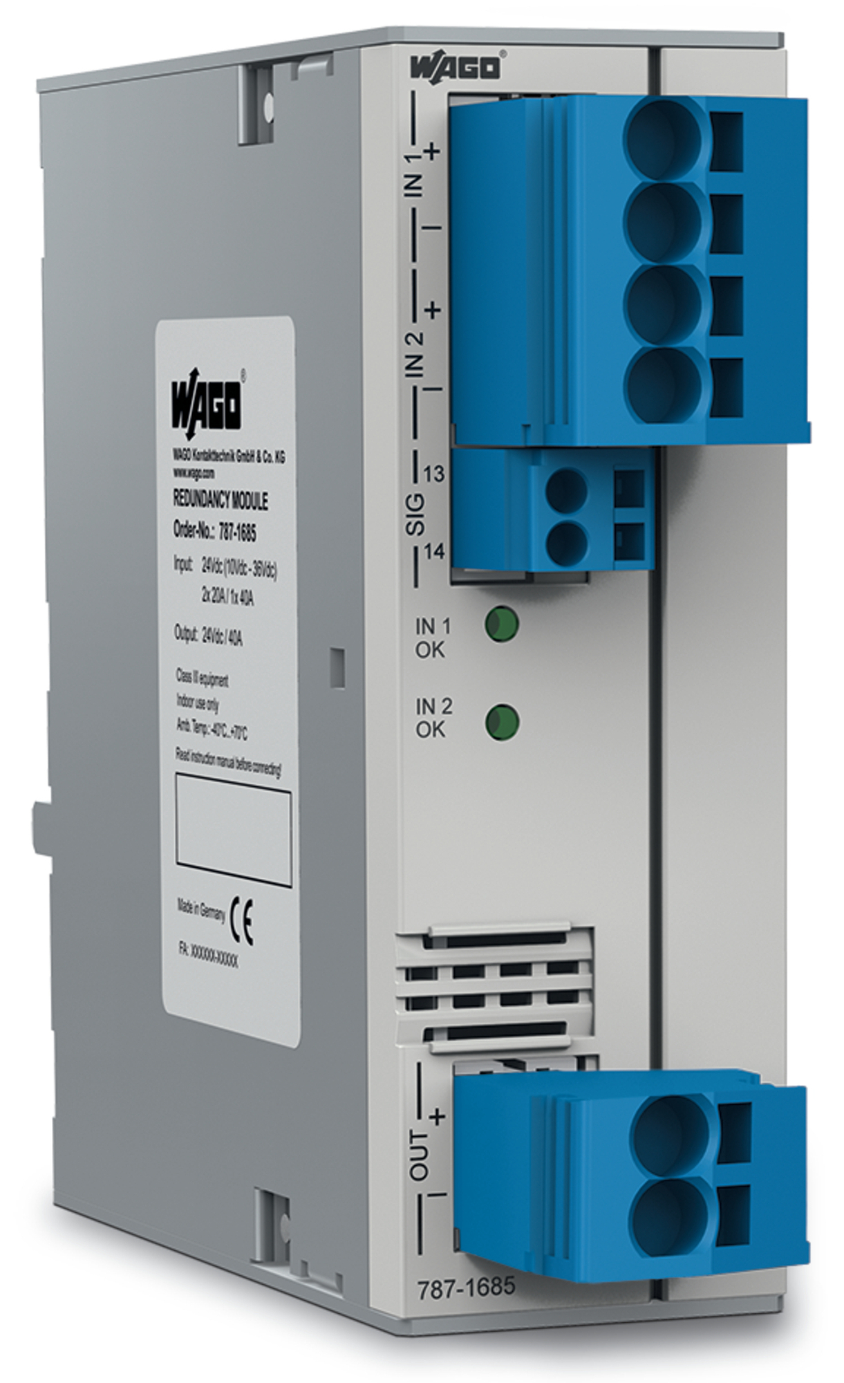 787-1685 787 Redundancy Module, 24 V DC Input, 24 V DC Output, ≤ 40 A Input, 20 A Outpu