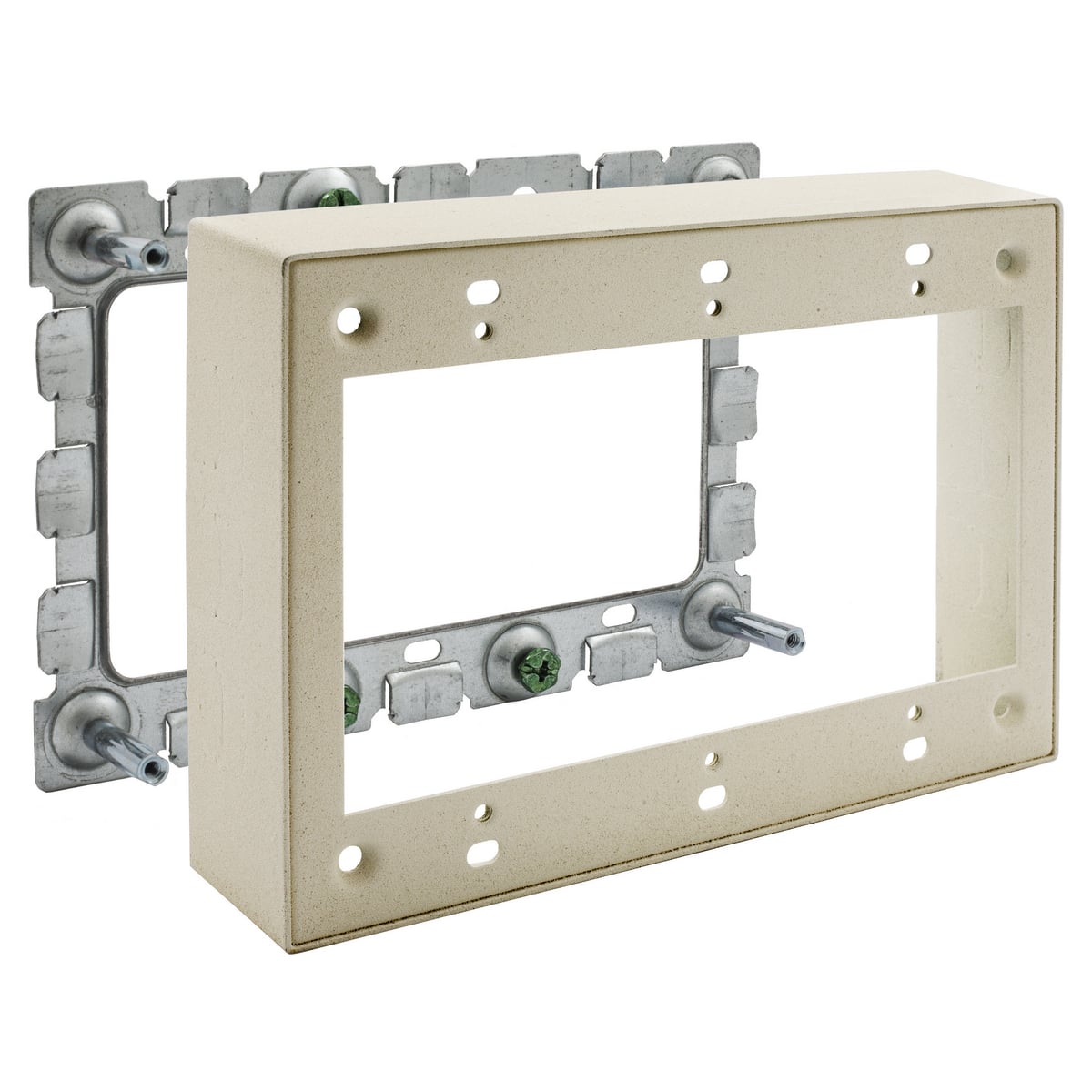 HBL57513IVA 500 3-Gang Standard Extension Box, 6-1/2 in L x 4.7 in W x 1.4 in H, Rolled Steel, Ivory