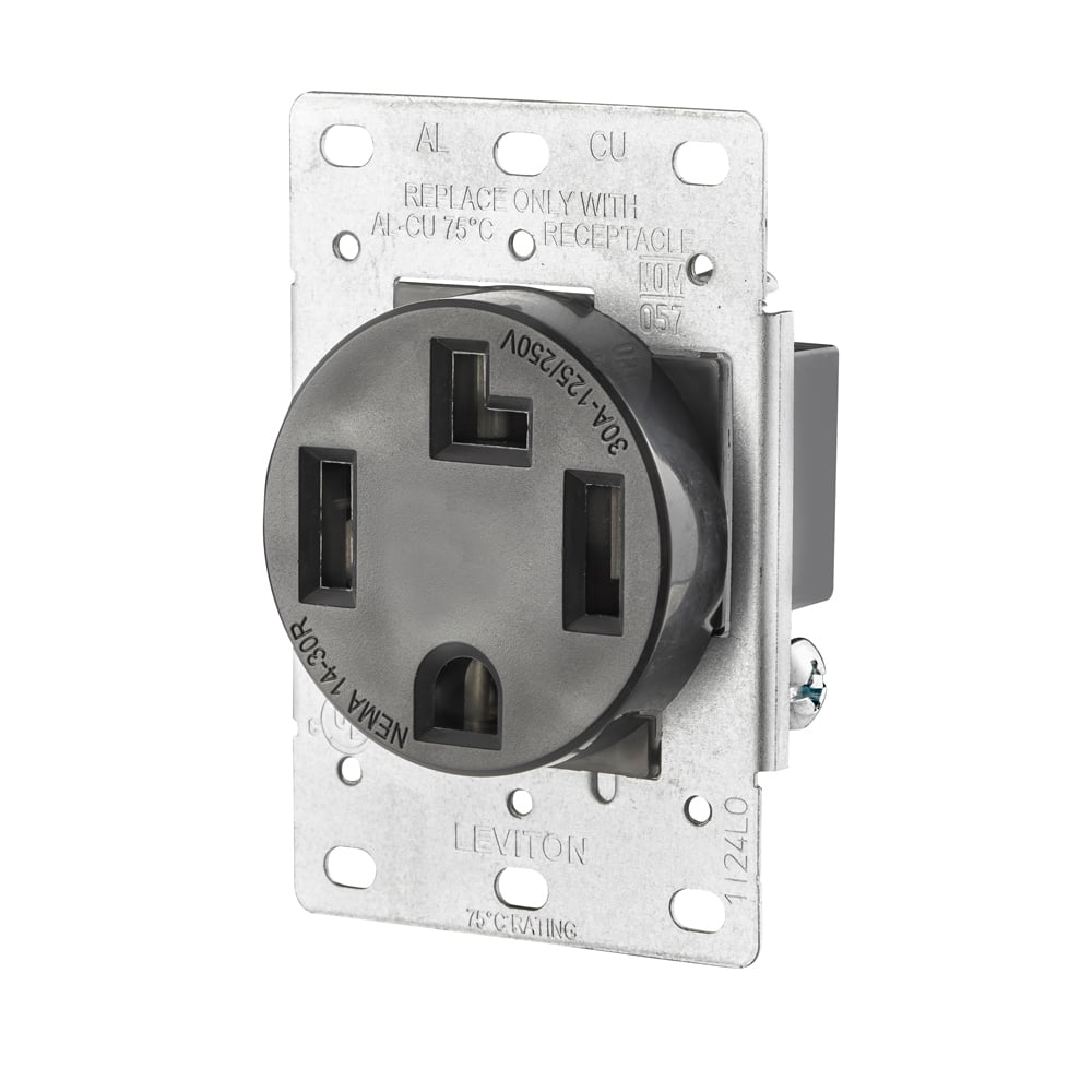 278-S00 Shallow Single Straight Blade Receptacle With Copper Alloy Contact, 125/250 V AC, 30 A, 3 Poles, 4 Wires, Black