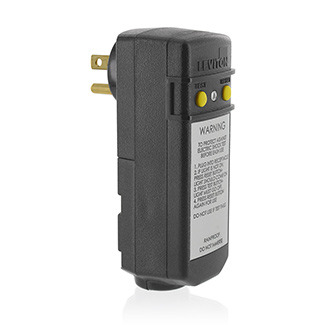 16693 Automatic Reset Compact Grounding Right Angled GFCI Plug, 120 VAC, 15 A, 2 Poles, 3 Wires, Black