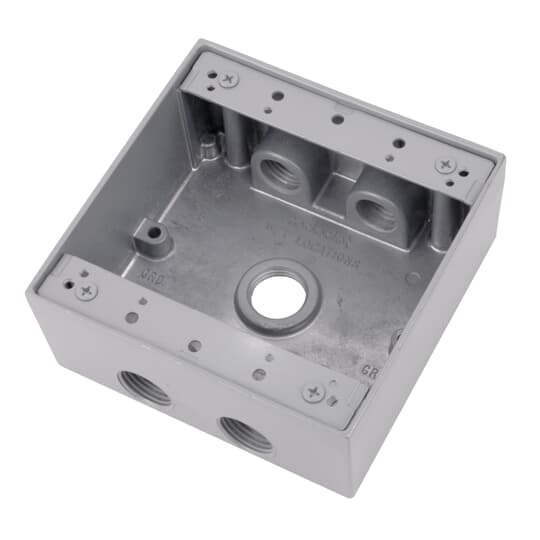 2IH5-2 Red Dot Universal Weatherproof Box, Die Cast Aluminum, 31.8 cu-in Capacity, 2 Gangs, 5 Outlets, 4-9/16 in L x 4-5/8 in W x 2-1/16 in D