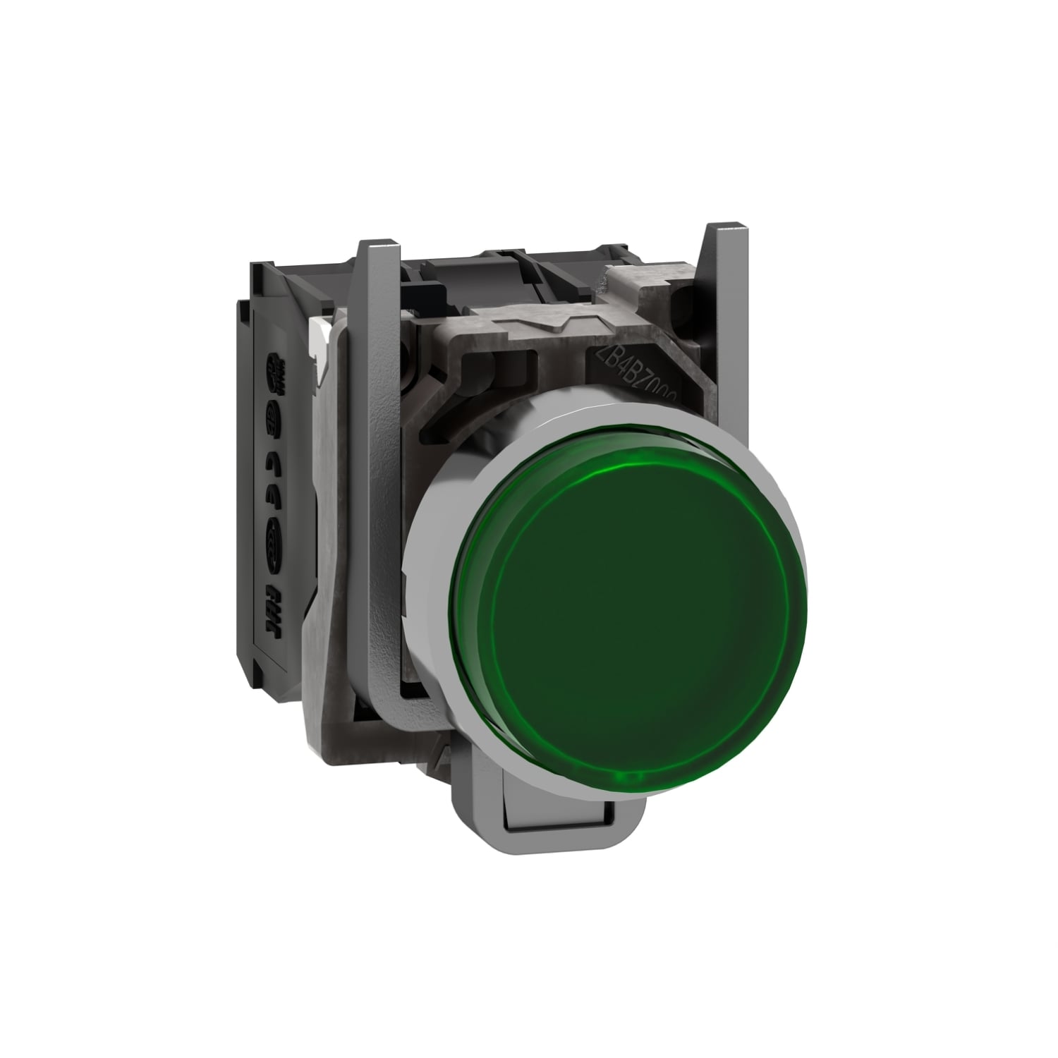 XB4BW13G5 Harmony Corrosion-Resistant Dust/Watertight Illuminated Pushbutton With Plain Lens, 101 mm, 22 mm, 30 mm, 47 mm, 1NO-1NC Contact, Green