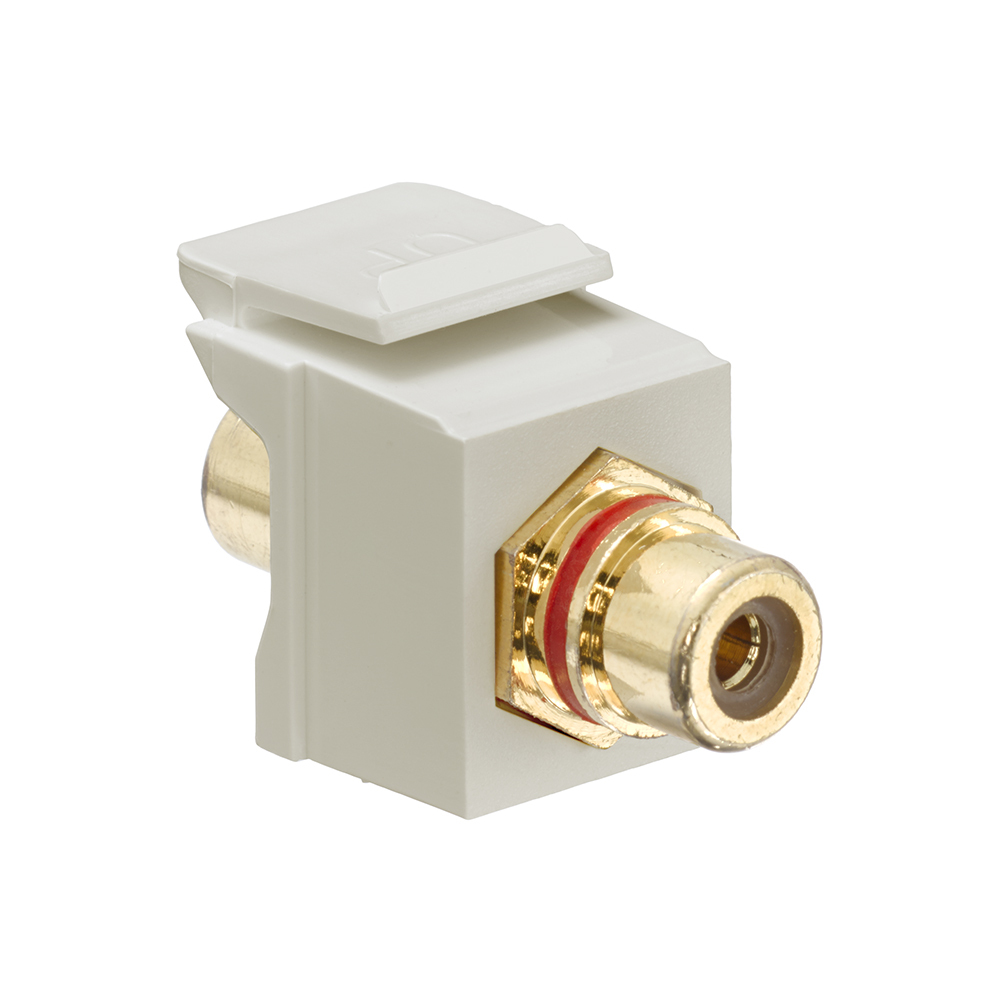 40830-BIR QuickPort Feed-Through RCA Connector With Red Stripe, Snap-In Connector, Shielded A/V with Terminated RCA Plugs Cable