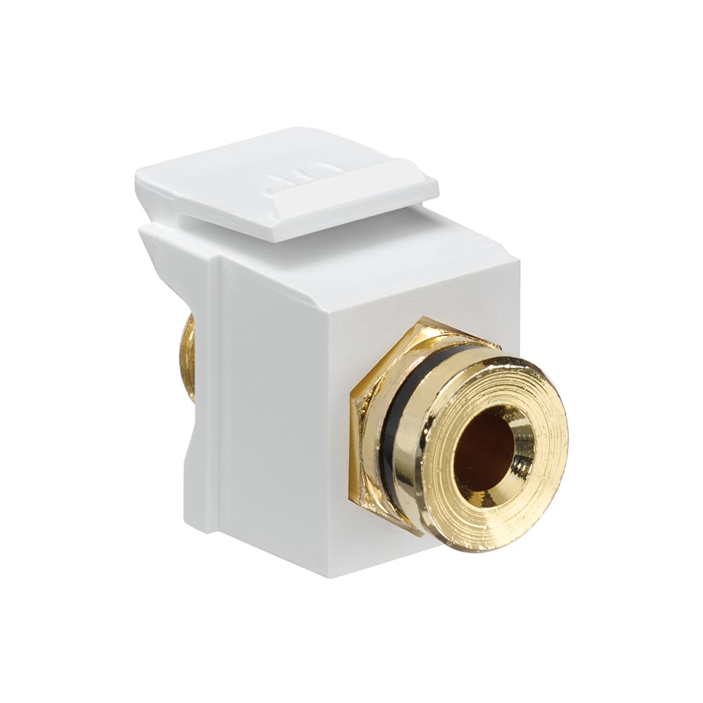 40837-BWE QuickPort Feed-Through Fire-Retardant Snap-In Banana Jack Adapter With Black Stripe, High Impact Plastic