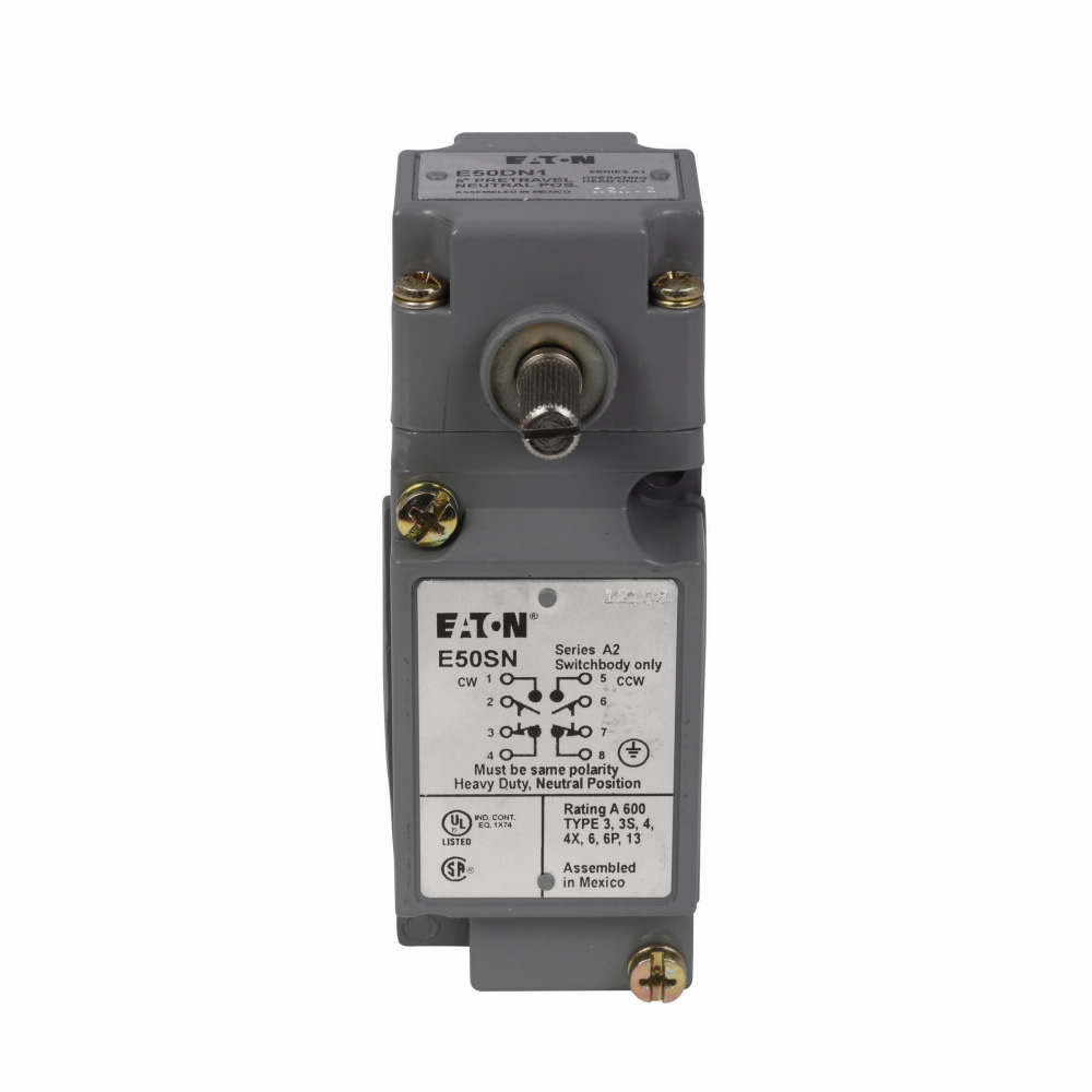 E50NN1 Heavy Duty Special Purpose Limit Switch, 240 VAC, 250 VDC, 1/10 A, Side Rotary Actuator, 2NO-2NC Contact