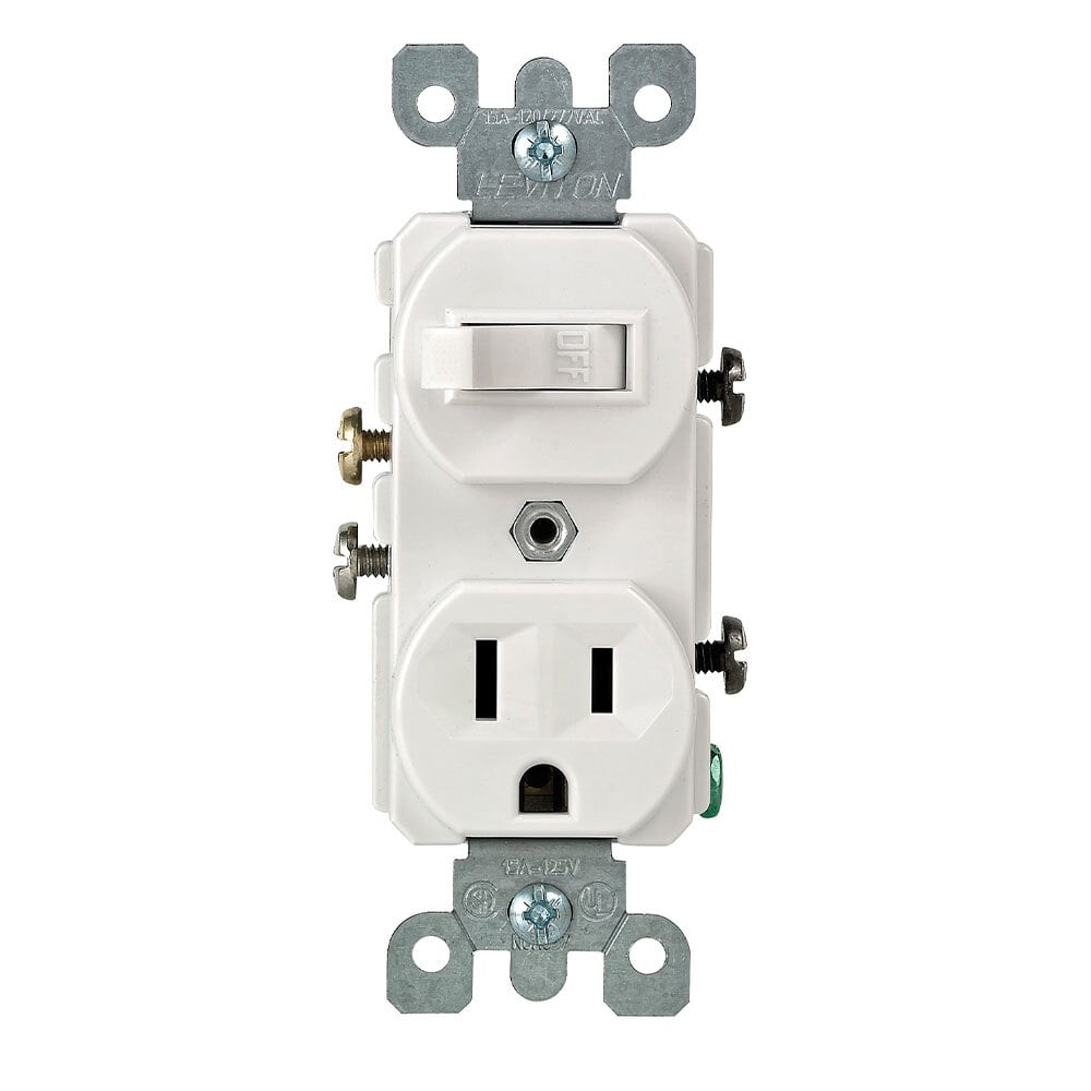 5225-W Duplex Combination Switch and Receptacle, 15 A, 120/277 V AC, 1/2 hp at 120 V AC, 2 hp at 240/277 V AC, 1 Poles, 14 to 12 AWG Wire