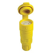 27W74 1-Phase Grounding Watertight Cable Mount Locking Connector, 125/250 V AC, 20 A, 3 Poles, 4 Wires, Yellow