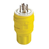 26W74 3-Phase Grounding Watertight Cable Mount Locking Plug, 125/250 V AC, 20 A, 3 Poles, 4 Wires, Yellow