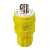 26W81 3-Phase Grounding Watertight Cable Mount Locking Plug, 120/208 V AC, 20 A, 4 Poles, 5 Wires, Yellow