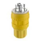 26W09 Wetguard 3-Phase Non-Grounding Watertight Cable Mount Locking Plug, 120/208 V AC, 20 A, 4 Poles, 4 Wires, Yellow