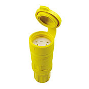 29W47 1-Phase Grounding Watertight Cable Mount Locking Connector, 125 V AC, 30 A, 2 Poles, 3 Wires, Yellow