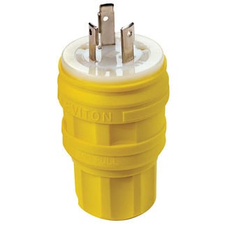 28W47 1-Phase Grounding Watertight Cable Mount Locking Plug, 125 V AC, 30 A, 2 Poles, 3 Wires, Yellow