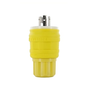 28W48 1-Phase Grounding Watertight Cable Mount Locking Plug, 250 V AC, 30 A, 2 Poles, 3 Wires, Yellow