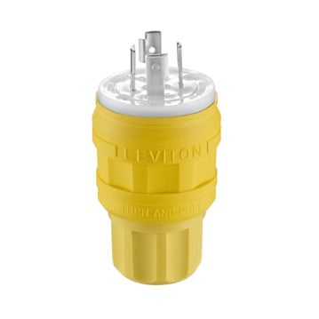 28W77 3-Phase Grounding Watertight Cable Mount Locking Plug, 600 V AC, 30 A, 3 Poles, 4 Wires, Yellow