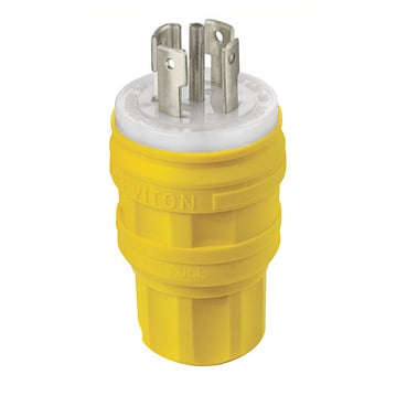 28W82 3-Phase Grounding Watertight Cable Mount Locking Plug, 277/480 V AC, 30 A, 4 Poles, 5 Wires, Yellow
