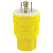 28W83 3-Phase Grounding Watertight Cable Mount Locking Plug, 347/600 V AC, 30 A, 4 Poles, 5 Wires, Yellow